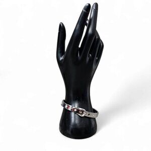 JCM Stainless Steel Buckle Crystal Rhinestones Silver Hinged Adjustable Bracelet